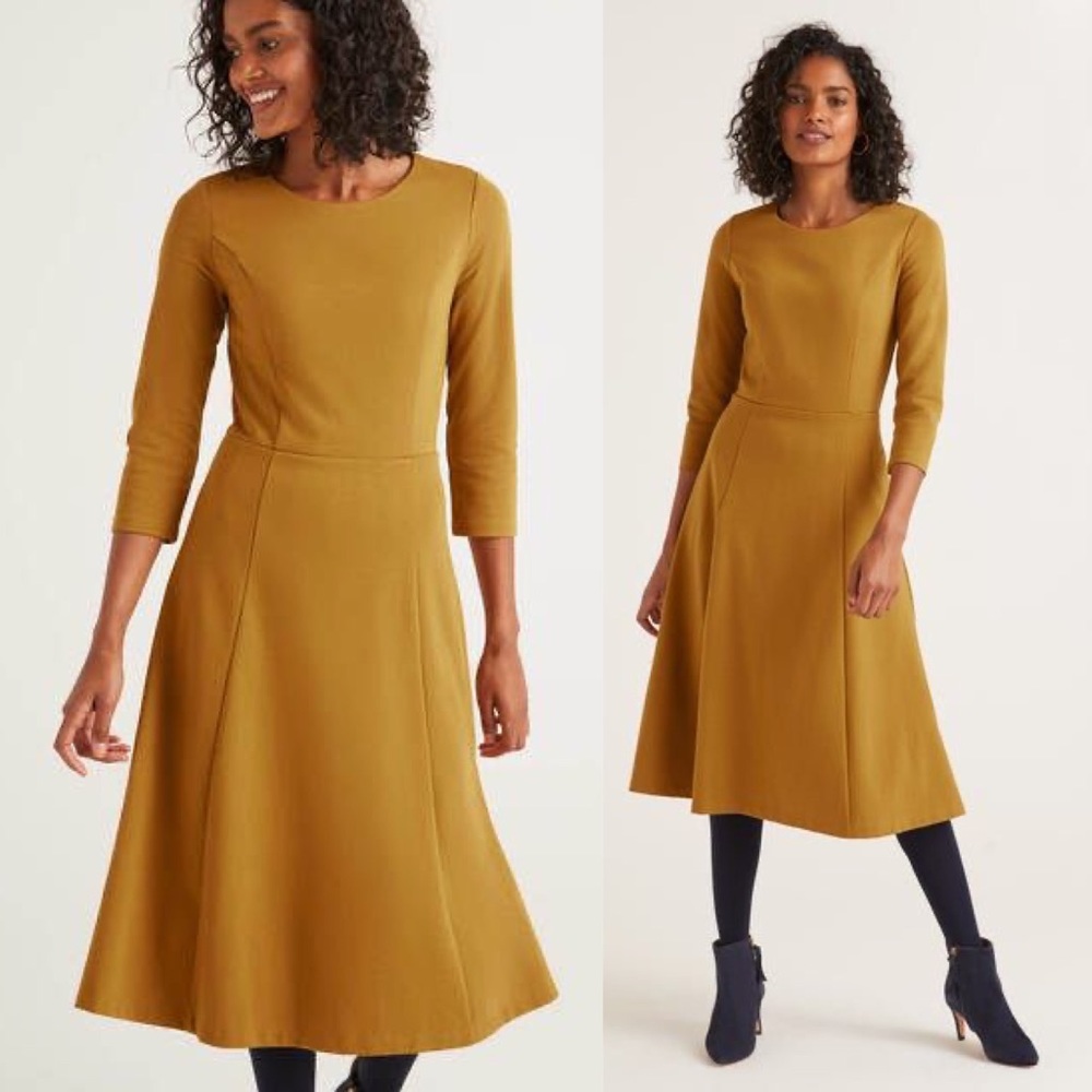 Boden 6L Nancy Ponte Midi Dress Trumpet Mustard Yellow Career Office Party